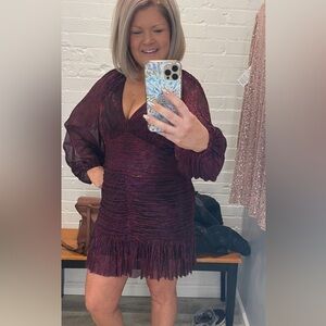 Mink Pink brand long sleeve metallic dress cocktail dress size Large v-neck